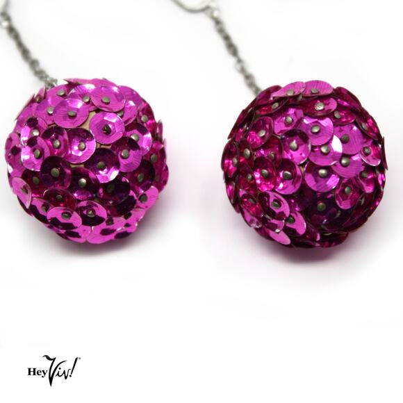 Vintage Dark Pink Sequin Dangle Hanging Swinging Screw Back Earrings - Hey Viv - Picture 2 of 4